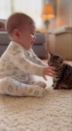 Baby’s First Hug With Kitten ❤️🥺 (Too Cute to Handle)