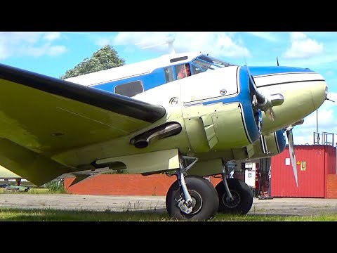 Stunning BEECH 18 On Grass Start Up Sound Taxi and Take Off