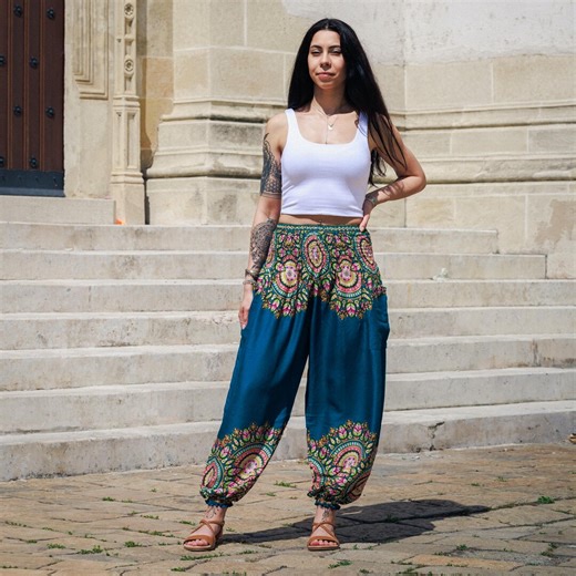 Boho Mandala Harem Pants | Rayon Yoga Trousers | Hippie Peacock Print Pants - Etsy