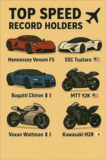TOP SPEED RECORD HOLDERS ⚡ Hennessey Venom F5 vs Bugatti Chiron vs Kawasaki H2R#automobile#ytshorts