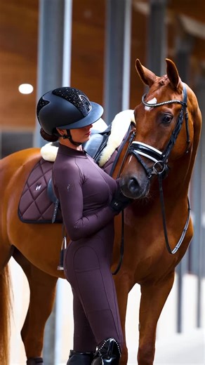 Maximilian Equestrian on Instagram: "Femme Riding Jumpsuit in some dressage action 🤎 Such a great match with the Crew Saddle Pad and the Ego Brushing Boots. #equestrian #dressur #horseriding"