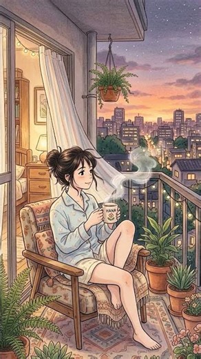 Evening Tea on the Balcony | Cozy Ghibli Moment