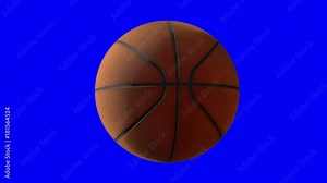 A loop able animation of a basketball ball spinning in slow motion on a blue screen background