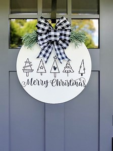 Weihnachten Haustür Dekor | Frohe Weihnachten | Weihnachtskranz | Weihnachtsdekor | Weihnachten Karomuster | Weihnachten Veranda Dekor - Etsy.de