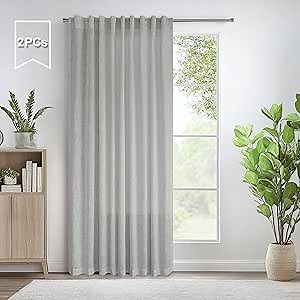 Grey Farmhouse Curtains 60 Inch Wide for Living Room Extra Large Light Gray Linen Drapes Semi Sheer Room Divider Curtain for Patio Sliding Glass Door 2 Panel Back Tab Pocket Width 60x96 Long 5x8 FT