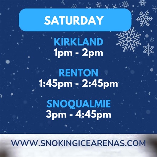 Weekend plans? We’ve got you covered! ❄️ Public Skating is ON at Sno-King Ice Arenas — the perfect way to chill out and have some fun with family & friends! Register online 👉 https://rpb.li/eyj9 FRIDAY RENTON: 9:15am–2pm SNOQUALMIE: 11am–1:15pm, 7pm–8pm SATURDAY KIRKLAND: 1pm–2pm RENTON: 1:45pm–2:45pm SNOQUALMIE: 3pm–4:45pm SUNDAY KIRKLAND: 1:30pm–2:45pm RENTON: 2:45pm–4pm SNOQUALMIE: 3pm–4:15pm Grab your skates and make some weekend memories! 💫 #SnoKingIceArenas #PublicSkate #WeekendFun #Fami