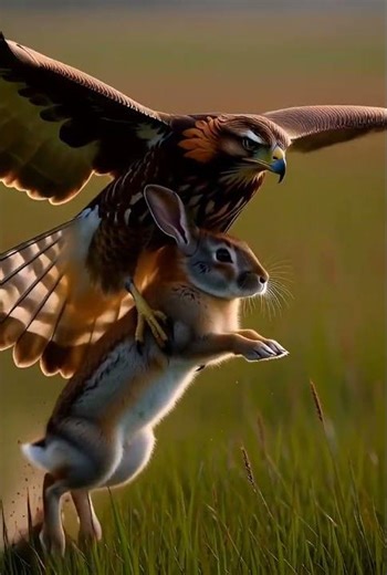 Hawk Catching a Rabbit – “Grassland Speed Attack”