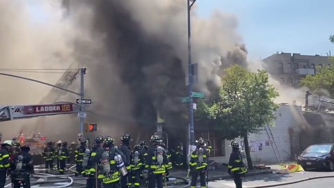 NYC Fire Department battles 5-alarm inferno inside Brooklyn businesses; rescue 3 kids in earlier separate fire