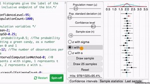 Simulation showing value of t statistic