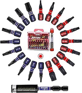 Geinxurn 30 Pieces (T7-T40) Impact Screwdriver Bit Set, Magnetic Multi-Torx Head Power Bits,S2 Alloy Steel Star Bits with 1 Pc Impact Bit Holder and Storage M-Box - Amazon.com