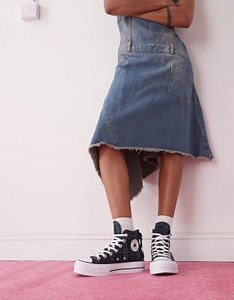 Converse Chuck Taylor All Star Lift Hi platform trainers in navy and green tartan | ASOS