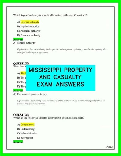 2026 Mississippi Property and Casualty Insurance Exam Answers and Complete Study Guide