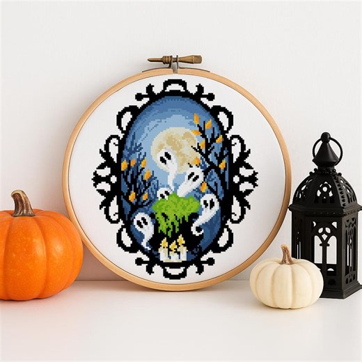 Ghost Cross Stitch Pattern PDF • Halloween Embroidery Chart • Gothic Haunted Spirits Sampler • Instant Download - Etsy