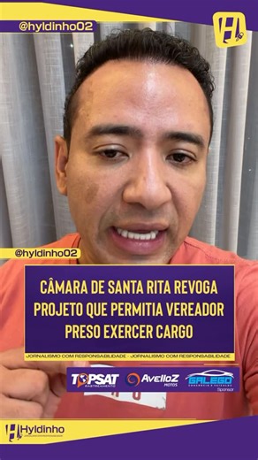 Hyldo Pereira on Instagram: "A Câmara Municipal de Santa Rita revogou, nesta quarta-feira (7), os trechos de uma resolução que permitiam a participação remota de vereadores presos provisoriamente. A decisão foi aprovada por unanimidade pelos parlamentares presentes, durante sessão extraordinária. Foram mantidos outros dispositivos do texto que tratavam de sessões remotas ou híbridas. A proposta de revogação teve como relator o vereador Anderson Liberato (Mobiliza). No parecer, ele afirmou que a