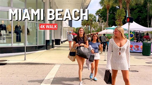 MIAMI BEACH 🌴 City Boardwalk and Beach walk 👙 Florida 4K
