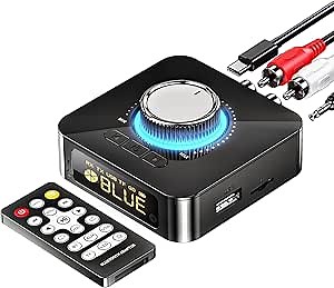 MOREGAX 5.0 Bluetooth Audio Receiver Transmitter, Wireless Audio Adapter for Speakers, TVs, PCs, CDs, Computers, and Other Home Stereo Speakers, Supports 3.5mm AUX, RCA, USB, and TF Card Playback
