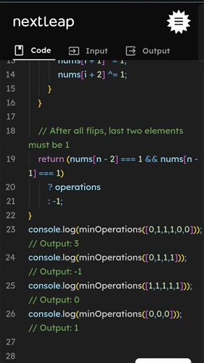 Minimum Operations to Make All Elements 1 using Triple Flip | Greedy Algorithm | JavaScript Solution