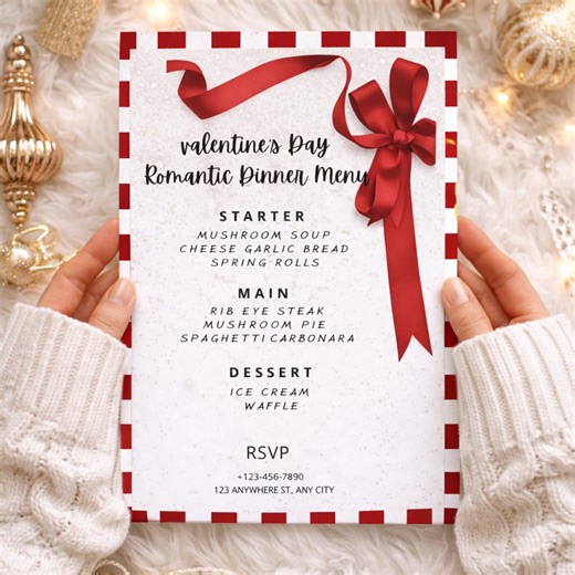 Valentine's Day Dinner Menu Template | Editable Romantic Date Night (digital Download) - Etsy