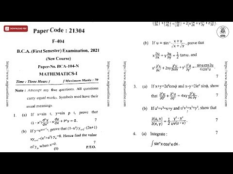 BCA 1ST SEM MATHEMATICS 1ST 2021 | MJPRU