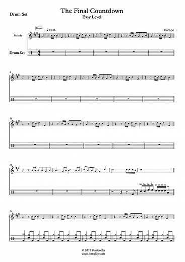 The Final Countdown (Easy Level) (Europe) - Drums Sheet Music