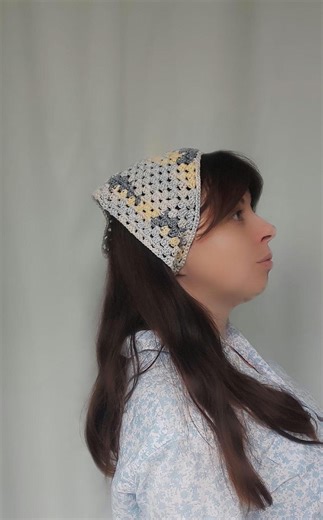 Boho Crochet Head Scarf, Granny Square Bandana, Cotton Hair Scarf, Cottagecore Headscarf, Festival Head Wrap, Handmade Gift - Etsy