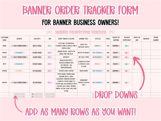 Banner Order Tracking Form for Banner Business Owners, Banner Artists, Canva Template, Orders Organization Spreadsheet, - Etsy
