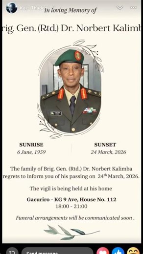 Brig Gen (Rtd) Dr. Kalimba uri mu ngabo zabohoye igihugu yatabarutse.#duet #love #shortvideo #shorts