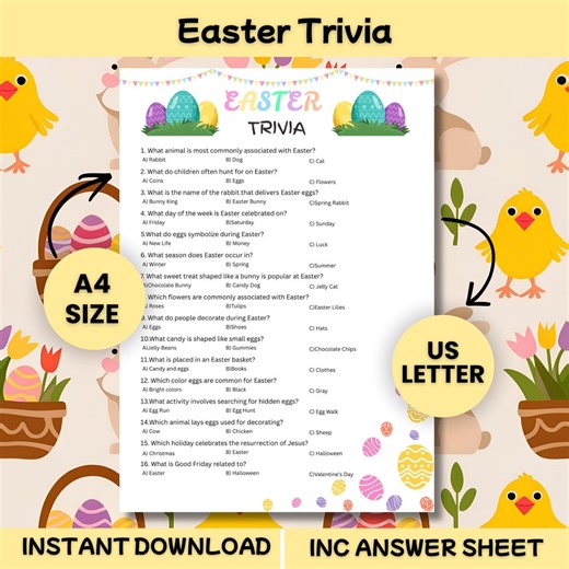 Easter Trivia Game Printable, Easter Party Quiz for Kids, Classroom Easter Activity, Easter Holiday Family Game, Easter Trivia Questions - Etsy