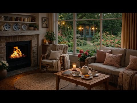 🌿 Peaceful Cottage Fireplace Ambience | Cozy Reading by the Patio View