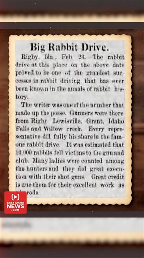 A rabbit drive took place in Rigby and was being called “one of the grandest successes in rabbit driving that has ever been known,” The Teton Peak reported on Feb. 26, 1903. https://www.eastidahonews.com/2026/02/looking-back-locals-kill-10000-rabbits-during-rabbit-drive-and-two-teens-steal-bus-with-children-inside/ Article by Brittni Johnson - Reporter #EastIdahoNews #localhistory #LookingBack | East Idaho News