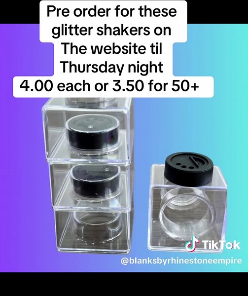 We have a pre order for these glitter shakers they hold 50 grams and stack on top of each other to save space click the shop now to get yours. Pre order closes Thursday night and turn around is 14 days #glittershakers