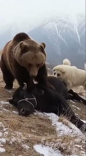 Bear Attacks Cow — 4 Alabais Fight Back! Watch the epic battle unfold #wildlife #dogdefense #nature