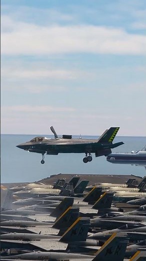 United States F-35 Jet amazing maneuver on a full load Aircraft Carrier