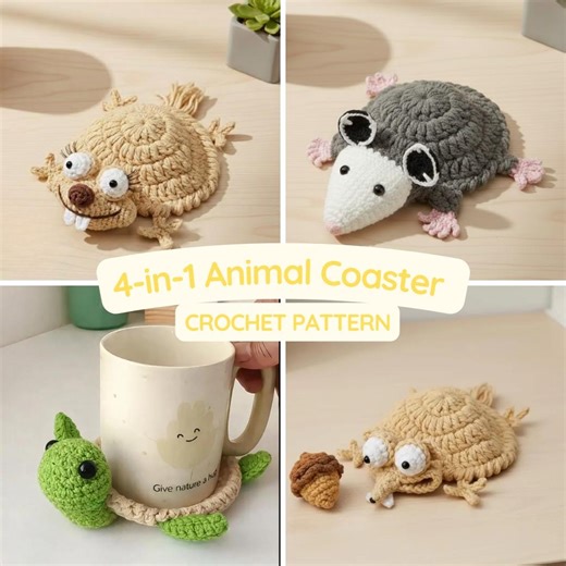 4-in-1 Bouncy Animal Coaster Crochet Pattern - Stress Relief Fidget Toy Tutorial - Easy Amigurumi Coaster Set - Bulky Yarn Market Prep - Etsy