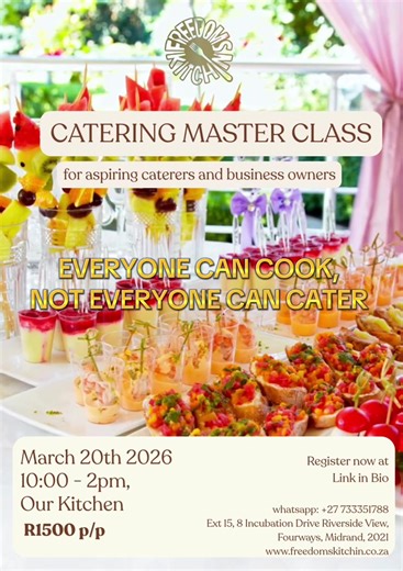 This is not just food. This is structure. Planning. Precision. Profit. Behind every beautiful harvest table is: • Proper costing • Smart prep strategy • Portion control • Service flow • Execution discipline If you want to learn how to create tables like this and make money doing it, then the Art of Catering Masterclass is for you. 📅 20 March 2026 📍 Our Kitchen, Fourways 👥 Limited seats | Registration & qualifying only 💰 R1500 p/p ⚠️ This is not for hobby cooks. It’s for serious food business