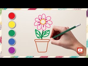 Easy Flower Pot Drawing Tutorial | Color Line Art for Beginners