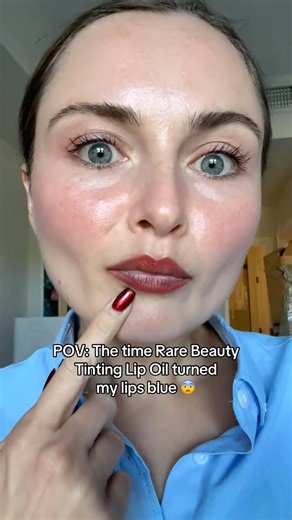 Rare Beauty Tinting Lip Oil turned my lips BLUE 😨! #rarebeauty #lipoil #beautyblogger