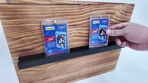 Wooden Sports Card Display Shelf for Wall - 4 Pack, Holds 20 Trading Cards, Card Wall Display for Baseball, Football, Basketball and Standard Graded Cards Collections (Black)