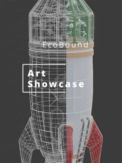 Ecobound art Showcase: Stylized Rocket 🚀🌿 Designing the main ship for my cozy survival game EcoBound. Instead of lasers, this rocket carries seeds to revive the planet. What do you think of the glass dome? 👇 #gamedev #indiedev #3dart #stylized #screenshotsaturday