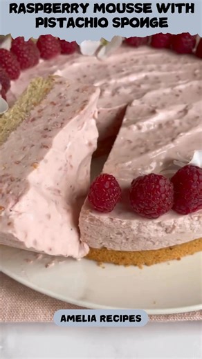 Raspberry Mousse with Pistachio Sponge Recipe ⬇️ first CO.M.N.T ⬇️⬇️ | Amelia Recipes