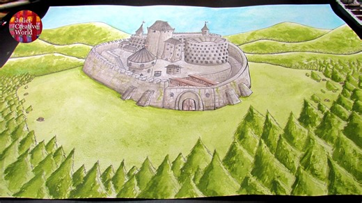 A castle made with watercolors part 3.