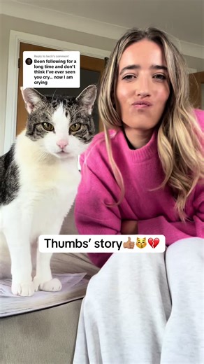 Replying to @beck 9 months of love, patience and purrs later…Thumbs found his forever home❤️🏡. #rescuecat #fostercat #adoptdontshop #catrescue #adoptionstory