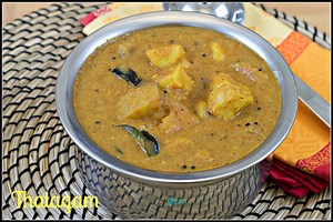 Thalagam (ezhu kari kootu) is a special neivedhyam dish made on every Thiruvathirai festival. This yummy thalagam is served with Thiruvathirai Kali. For the detailed recipe, please refer https://goo.gl/x6cirB | subbuskitchen.com