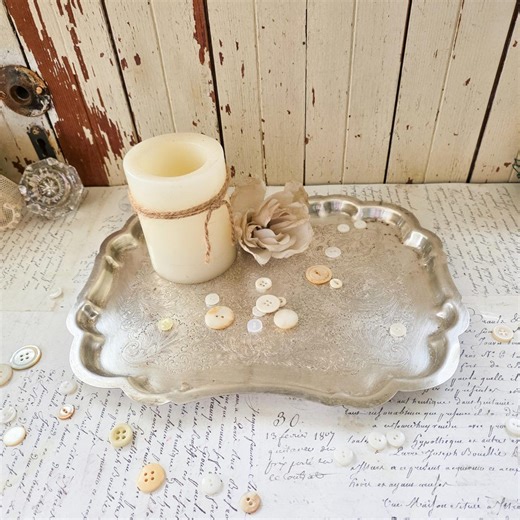Vintage Silver Plate Serving Tray - Tabletop Centerpiece - Home Decor - Etsy
