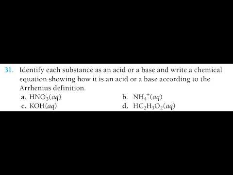 Identify each substance as an acid or a base and write a chemical equation showing how it is an acid