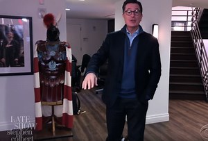 Stephen Colbert Hovers in with 7-Month Old Breaking Trump News