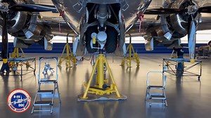 It's almost time to go fly! One of the last inspections as winter maintenance on B-29 Doc wraps up is the inspection and operation of the landing gear system. Last week, our maintenance team operated the massive gears on Doc while it was up on jack stands. | B-29 Doc