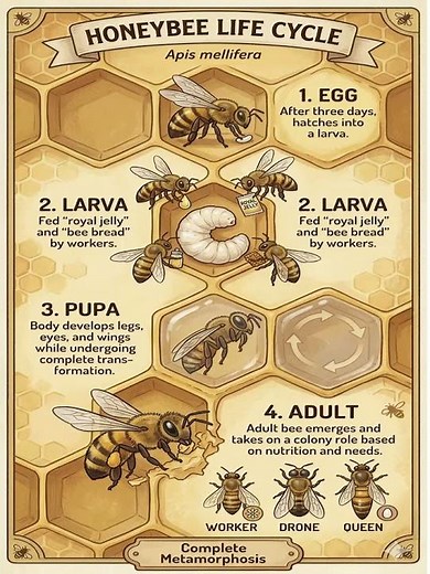 Amazing Life Cycle of a Honeybee! 🐝 Egg to Adult | How a Bee is Born: The 4 Stages of Metamorphosis