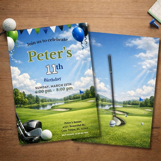 Golf Birthday Invitations, Kids Party Invite, Par-tee Birthday Invitation, Digital Theme, Canva Template - Etsy
