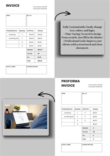 Editable Proforma Invoice Template, Minimalist Small Business Billing PDF (instant Download) - Etsy